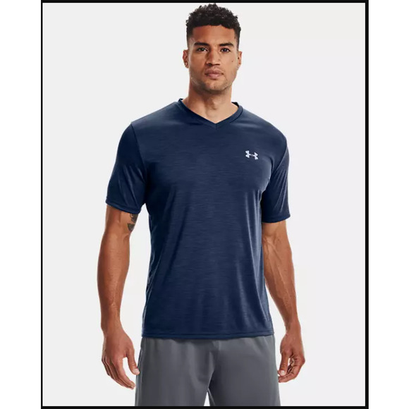 Under Armour UA Velocity Men's T-Shirt Performance Gym Run V-Neck Tee Large Blue - Picture 1 of 11